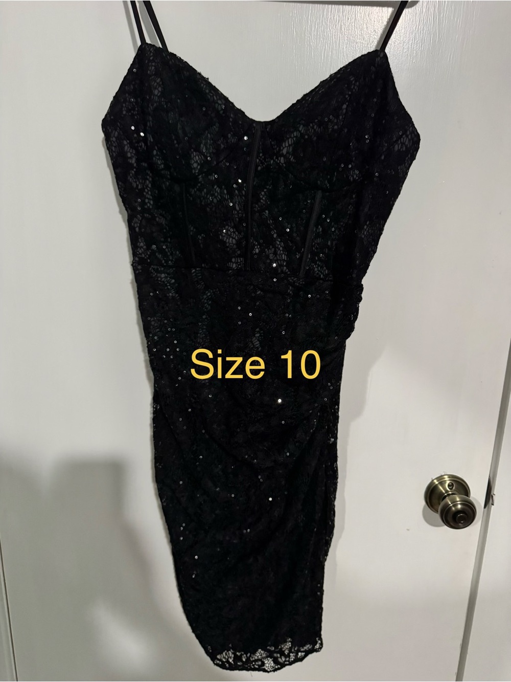 Black Lace Sequin Midi Dress with Spaghetti Straps - Women